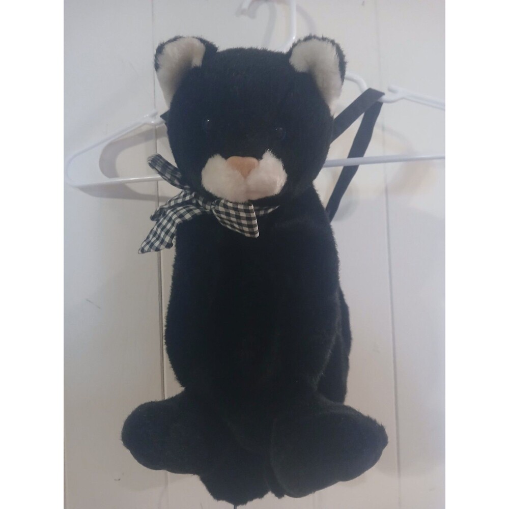 Vintage Mango Teddy Bear Co.  Plush Backpack Zipper Bag Y2k  Black Cat